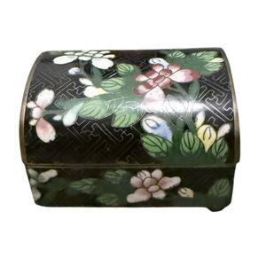 Vintage rare Chinese Cloisonné enamel inlaid black floral small trinket box